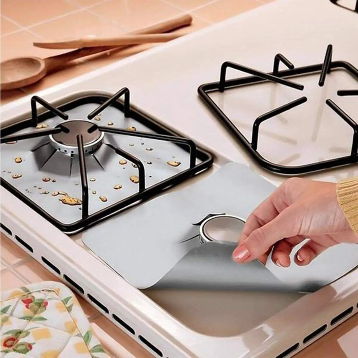 4-Pack Reusable Non-Stick Foil Gas Hob Range Stove Top Burner Protectors Liner Cover Pattan Australia